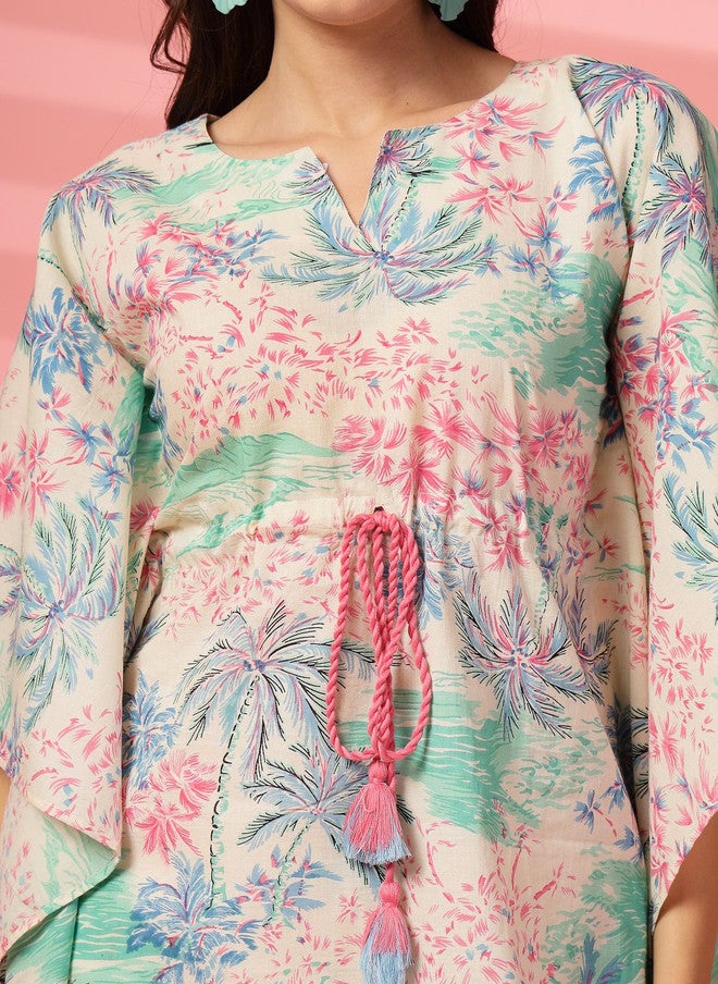 Indibelle Printed Flared Sleeves Pure Cotton Tunic with Trousers Set - Image 3