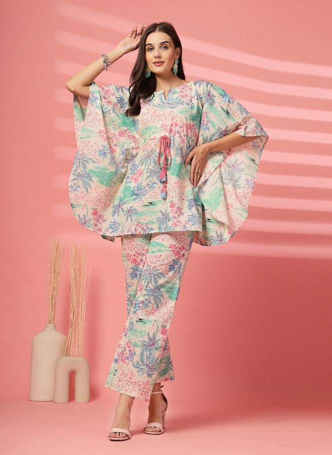 Indibelle Printed Flared Sleeves Pure Cotton Tunic with Trousers Set - Image 1
