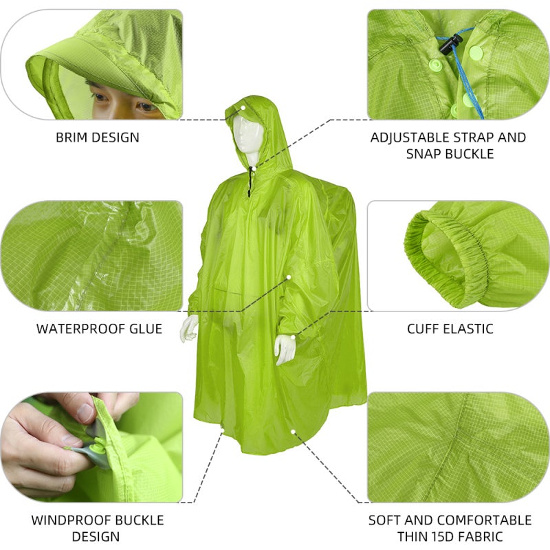 Bluefield Backpack Raincoat: Blue Adult 15D Silicon-Coated Fabric - Ultralight 2-In-1 Design Windproof Buckle for Outdoor Hiking Commuting - Image 5