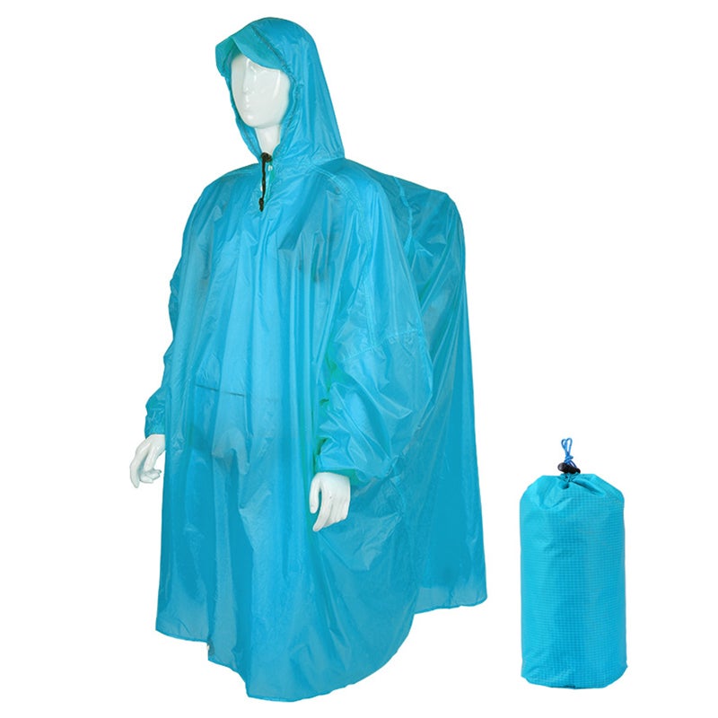 Bluefield Backpack Raincoat: Blue Adult 15D Silicon-Coated Fabric - Ultralight 2-In-1 Design Windproof Buckle for Outdoor Hiking Commuting - Image 1