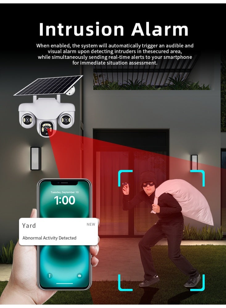 Generic Three PTZ Camera Solar Security Camera 4G Security Camera 4K HD CCTV Battery Three-Eye Three-Screen Outdoor Smart Home Security Surveillance Camera  - Image 3