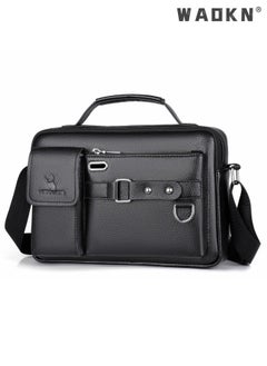 WAOKN Men's Crossbody Shoulder Bag Business Messenger Shoulder Bag PU Leather Retro Chic Handbag Casual Portable Zipper Crossbody/Shoulder Bag Husband Gift for Men Travel Work Office Black  - Image 1