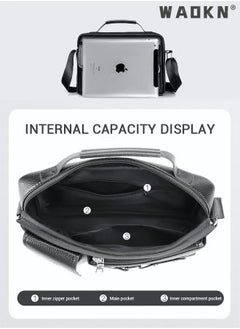 WAOKN Men's Crossbody Shoulder Bag Business Messenger Shoulder Bag PU Leather Retro Chic Handbag Casual Portable Zipper Crossbody/Shoulder Bag Husband Gift for Men Travel Work Office Black  - Image 4