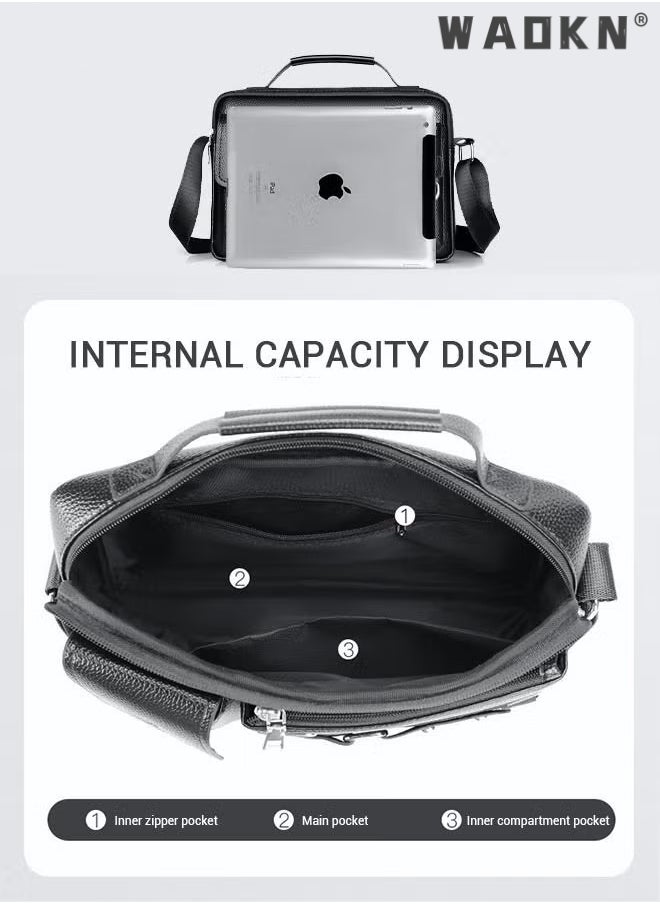 WAOKN Men's Crossbody Shoulder Bag Business Messenger Shoulder Bag PU Leather Retro Chic Handbag Casual Portable Zipper Crossbody/Shoulder Bag Husband Gift for Men Travel Work Office Black  - Image 4