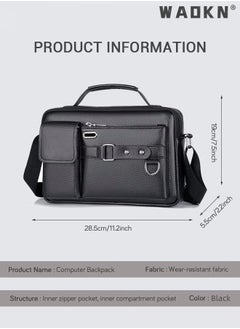 WAOKN Men's Crossbody Shoulder Bag Business Messenger Shoulder Bag PU Leather Retro Chic Handbag Casual Portable Zipper Crossbody/Shoulder Bag Husband Gift for Men Travel Work Office Black  - Image 2