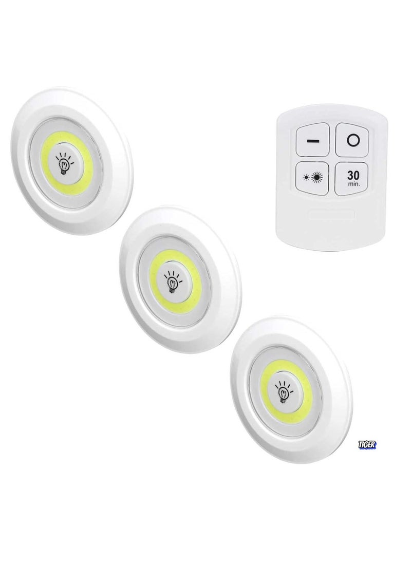 TIGER LED COB Night Light - 3 Pcs LED Night Light with Remote Control, Battery Powered Wireless LED Disc Lamp, Dimmable Night Light, Perfect for Bedroom, Hallway, and Living Room  - Image 1