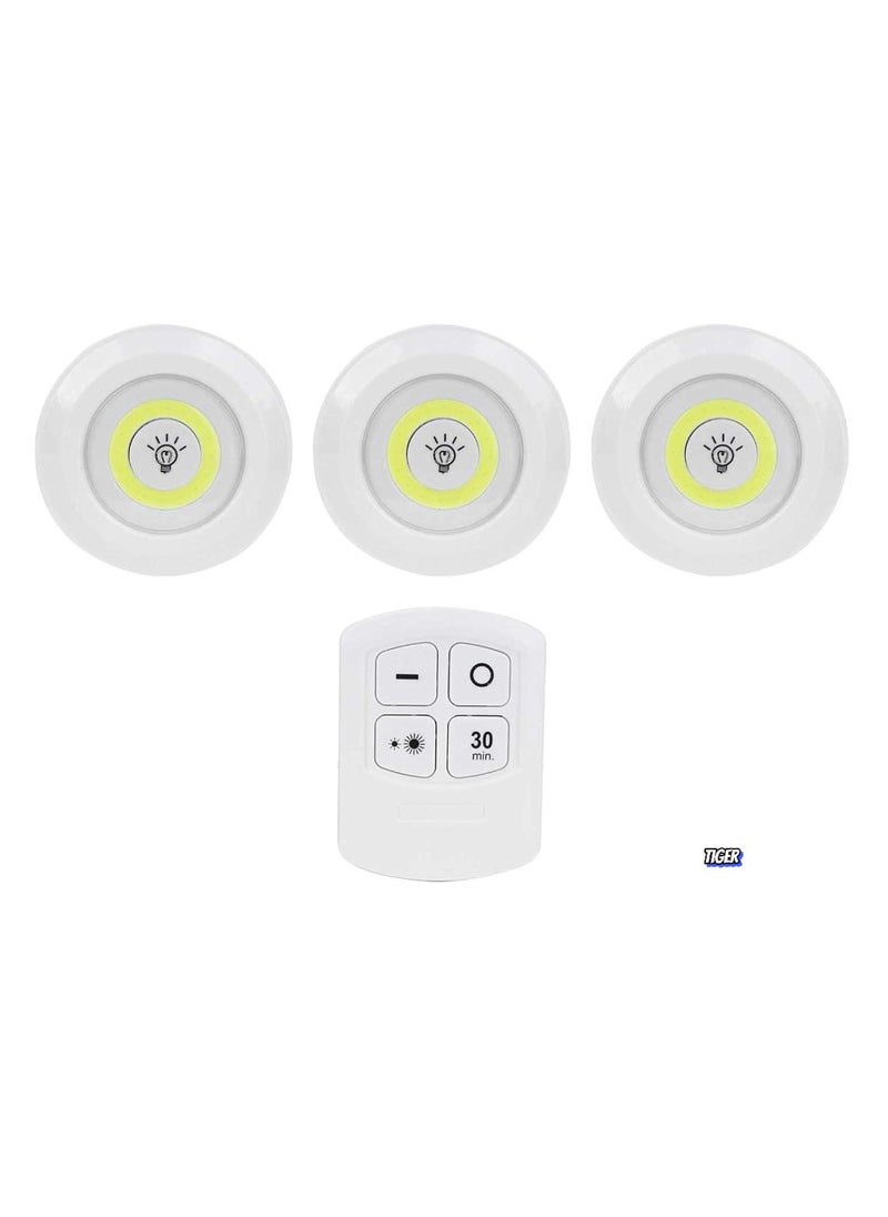 TIGER LED COB Night Light - 3 Pcs LED Night Light with Remote Control, Battery Powered Wireless LED Disc Lamp, Dimmable Night Light, Perfect for Bedroom, Hallway, and Living Room  - Image 2