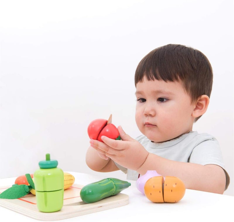 Lelin Vegetable Cut-Ups Play Set with Chopping Board and Wooden Knife - Image 4