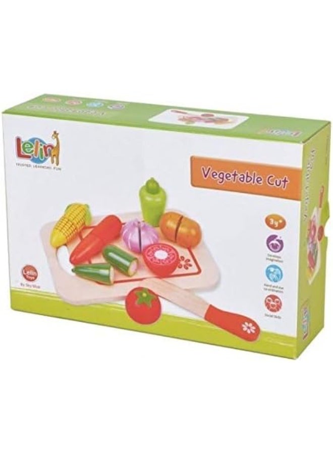 Lelin Vegetable Cut-Ups Play Set with Chopping Board and Wooden Knife - Image 3