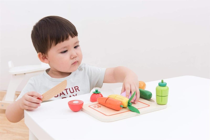 Lelin Vegetable Cut-Ups Play Set with Chopping Board and Wooden Knife - Image 5