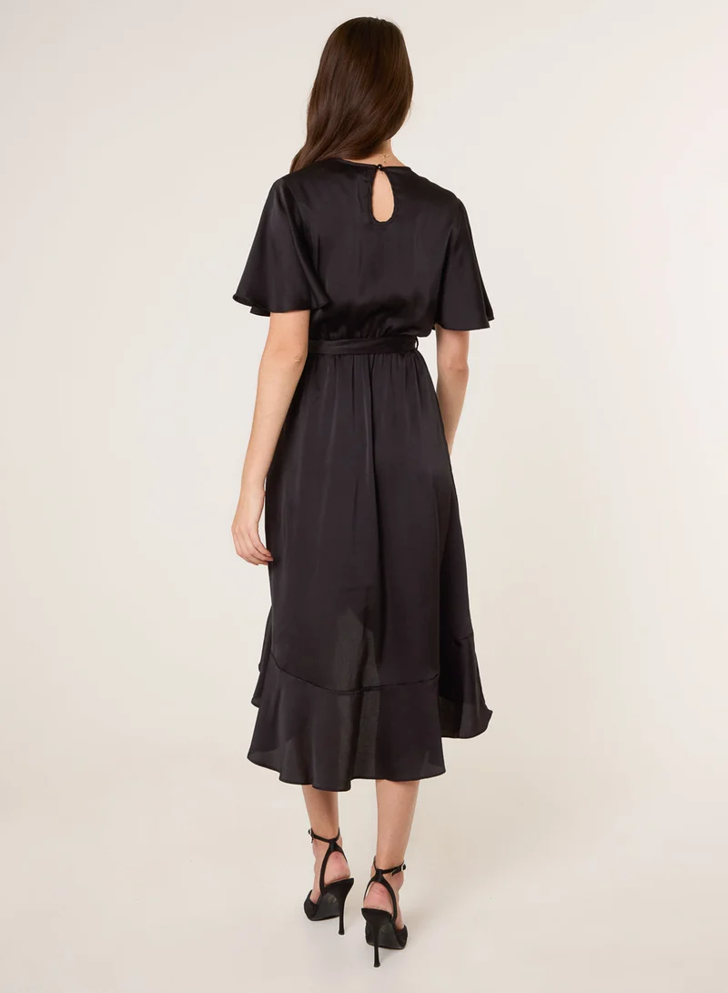 بلو فانيلا Satin Wrap Frill High To Low Midi Dress