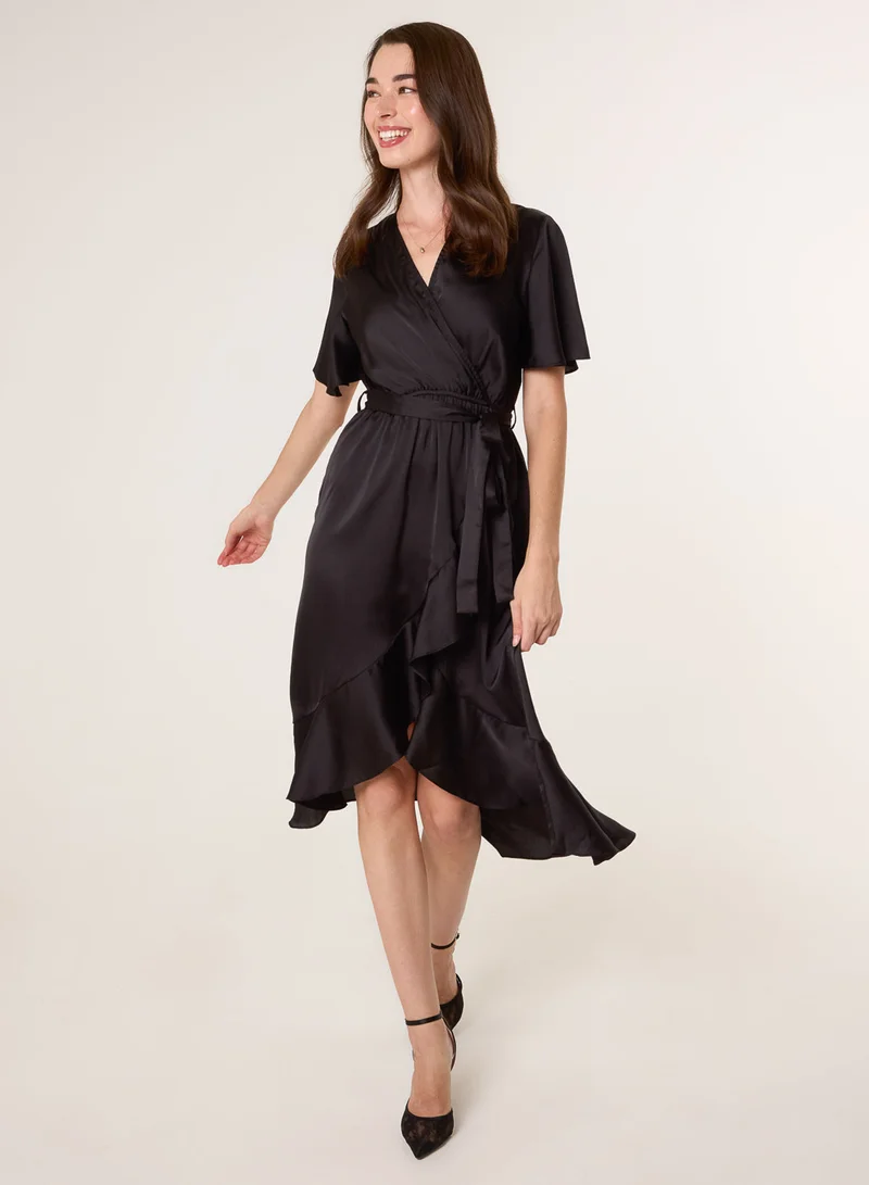 بلو فانيلا Satin Wrap Frill High To Low Midi Dress