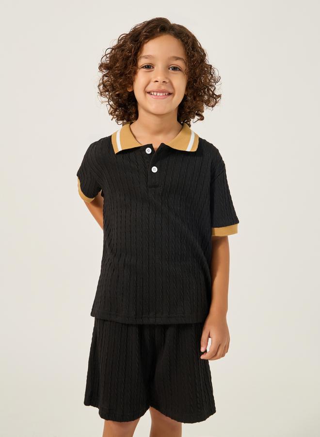 Styli Contrast Collar Polo T-Shirt and Shorts Set  - Image 2