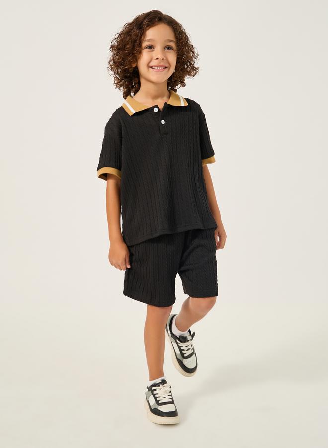 Styli Contrast Collar Polo T-Shirt and Shorts Set  - Image 1