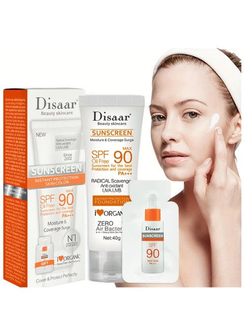 40g Skin Care Sunscreen Cream with SPF 90, Long-lasting Water and Sweat-Resistant Formula for the Whole Body, UV Resistant
