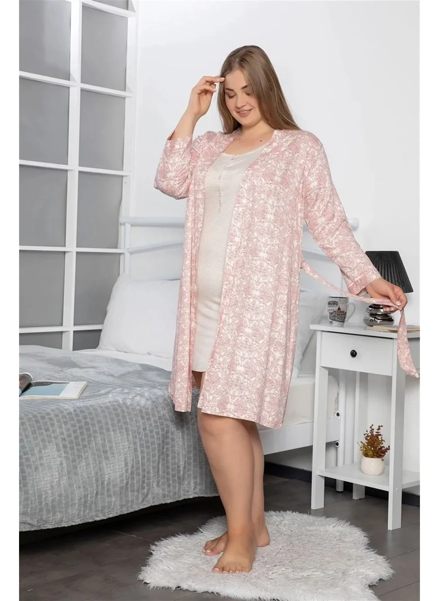 Monamise 18235 Women's Plus Size Nightgown Dressing Gown Set-Red