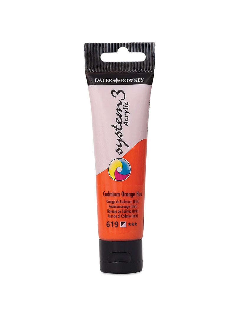 Daler Rowney System3 Acrylic Paint Tube 59ml Cadmium Orange Hue  - Image 2