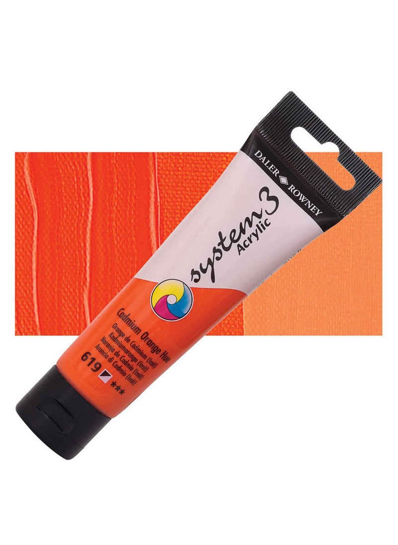 Daler Rowney System3 Acrylic Paint Tube 59ml Cadmium Orange Hue  - Image 1
