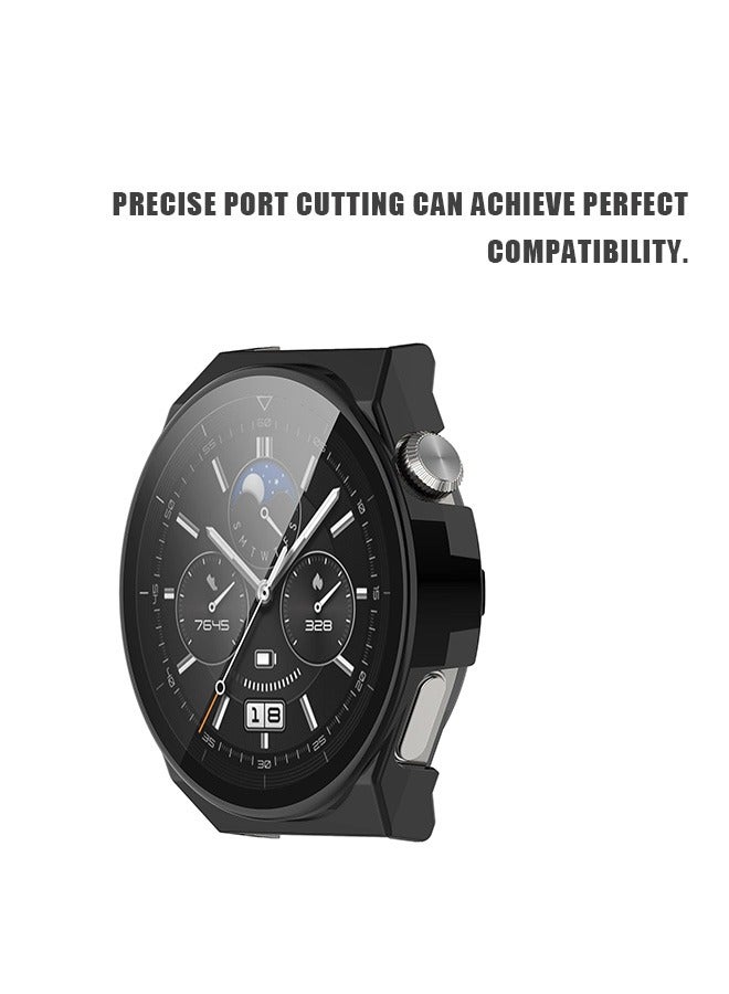 2 Pcs Ultra Thin Fit Cover Case Huawei GT3 Pro 46mm, 360° All Round Protective Anti Scratch Shockproof Hard PC Cover, Tempered Glass Screen Protector Shell (Black+Pink) - Image 3