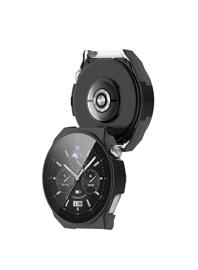 2 Pcs Ultra Thin Fit Cover Case Huawei GT3 Pro 46mm, 360° All Round Protective Anti Scratch Shockproof Hard PC Cover, Tempered Glass Screen Protector Shell (Black+Pink) - Image 5