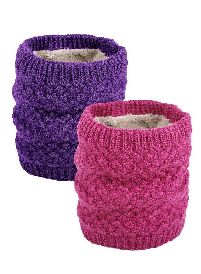 EPEIUS Kids Girls/Boys Winter Knitted Infinity Scarf Children Warm Soft Polar Fleece Neck Warmer 2 Pack,Magenta and Purple - Image 1