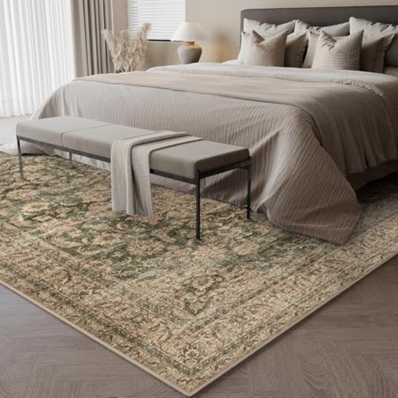 Vintage Carpet Living Room 200x300cm Green Washable Non Slip Big Rug Lounge Playroom Office Restaurant Bedroom Bedside Large Low Pile Carpets Decoration Rugs - Image 3