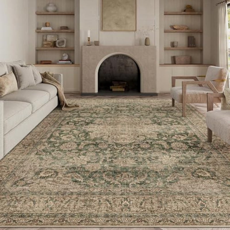 Vintage Carpet Living Room 200x300cm Green Washable Non Slip Big Rug Lounge Playroom Office Restaurant Bedroom Bedside Large Low Pile Carpets Decoration Rugs - Image 1