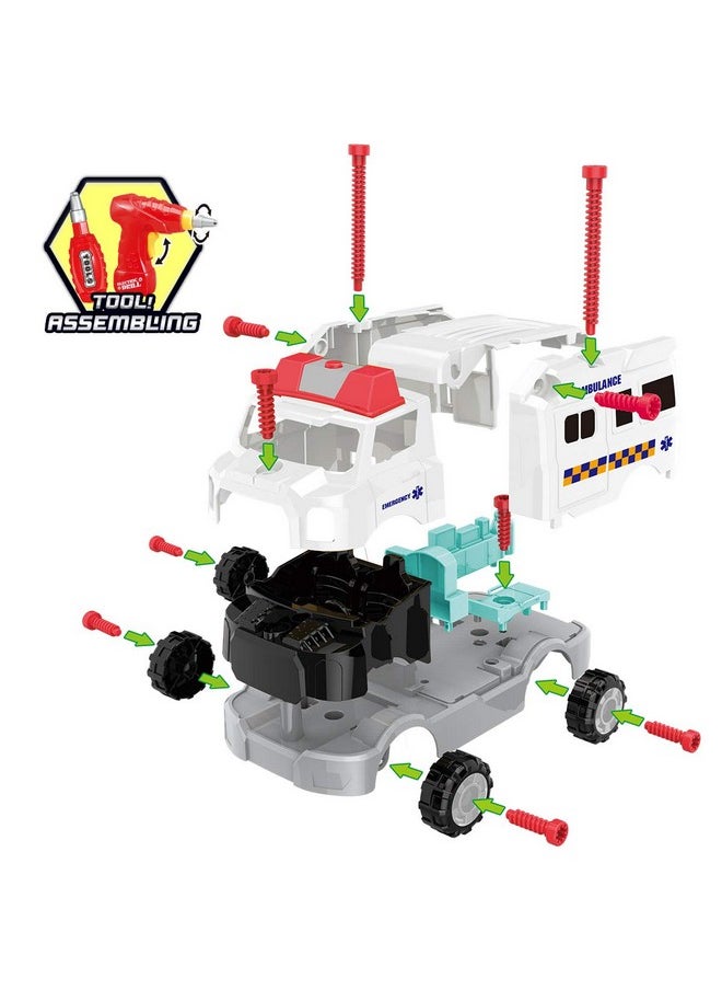 Remoking REMOKING Learning Take Apart Toy, Build Your Own Car Toy Ambulance Educational Playset with Tools and Power Drill, DIY Assembly Car Gifts for Kids with Realistic Sounds & Lights (3+ Ages)  - Image 2