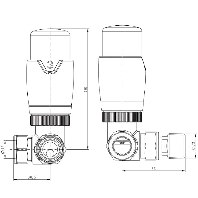 DESIGNER CORNER TRV THERMOSTATIC TOWEL RAIL RADIATOR VALVES 15MM WHITE | ENERGY SAVING | - Image 2
