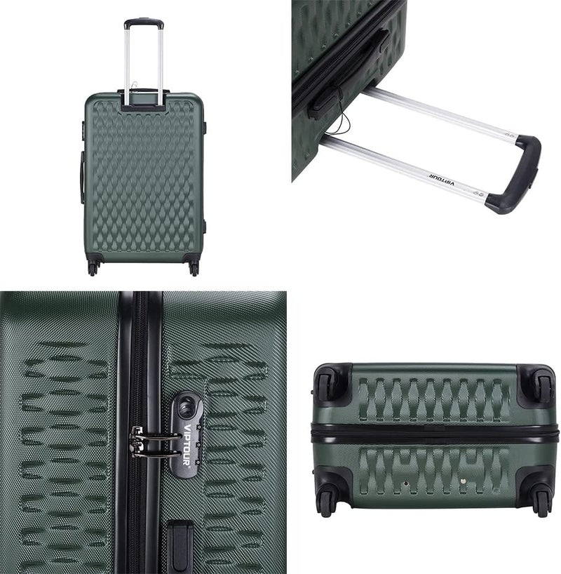 VIPTOUR 3 Piece Hard Side ABS Luggage Set 20/24/28 Inch Best Trolley Bag For Travel With 4 Spinner Wheels (VT-A396) (DARK GREEN) - Image 3