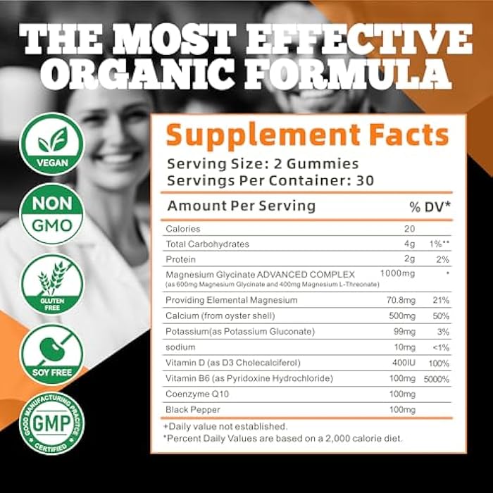 Zipvit Magnesium Glycinate Gummies 1000mg - Sugar Free Magnesium Potassium Supplement with Vitamin D, B6, CoQ10 for Calm Mood & Sleep Support - 60 Orange Gummies - Image 5