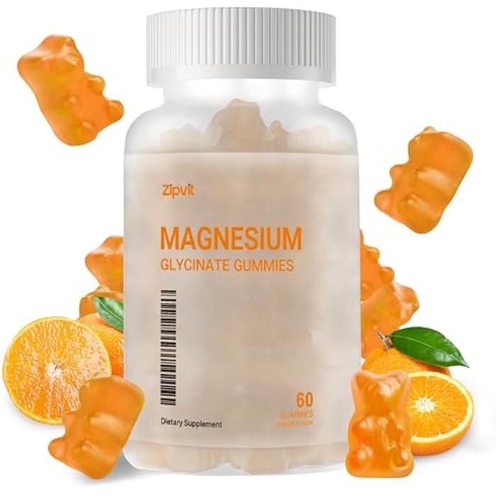 Zipvit Magnesium Glycinate Gummies 1000mg - Sugar Free Magnesium Potassium Supplement with Vitamin D, B6, CoQ10 for Calm Mood & Sleep Support - 60 Orange Gummies - Image 1