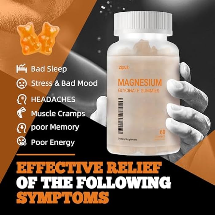 Zipvit Magnesium Glycinate Gummies 1000mg - Sugar Free Magnesium Potassium Supplement with Vitamin D, B6, CoQ10 for Calm Mood & Sleep Support - 60 Orange Gummies - Image 2
