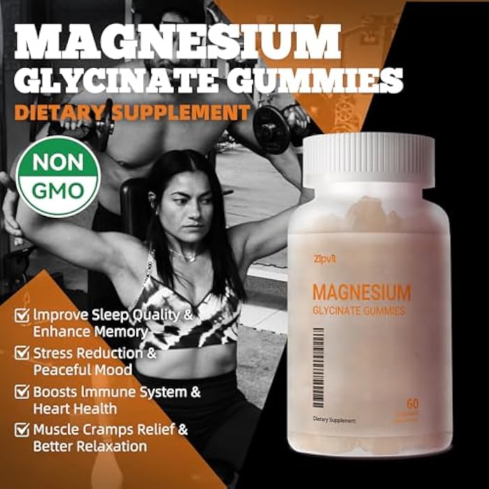 Zipvit Magnesium Glycinate Gummies 1000mg - Sugar Free Magnesium Potassium Supplement with Vitamin D, B6, CoQ10 for Calm Mood & Sleep Support - 60 Orange Gummies - Image 4