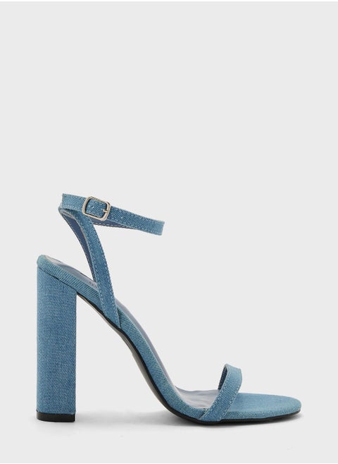 Denim Ankle Strap Heel Sandals