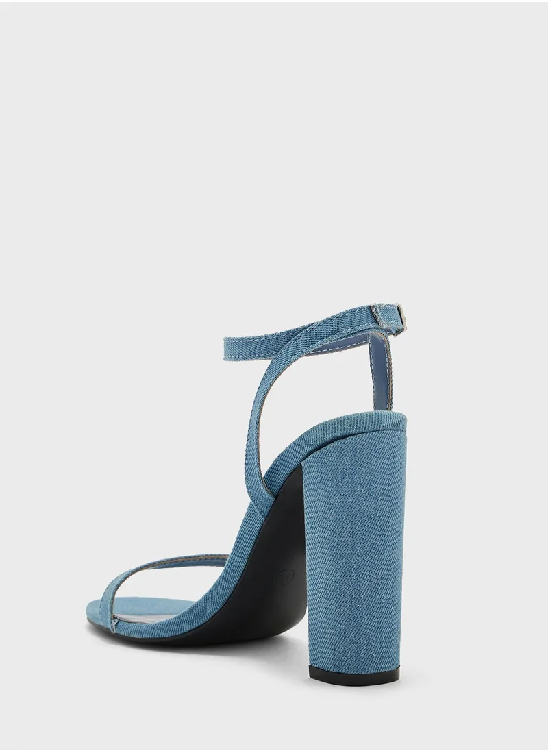 Ginger Denim Ankle Strap Heel Sandals