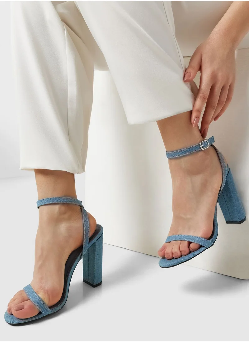 Ginger Denim Ankle Strap Heel Sandals