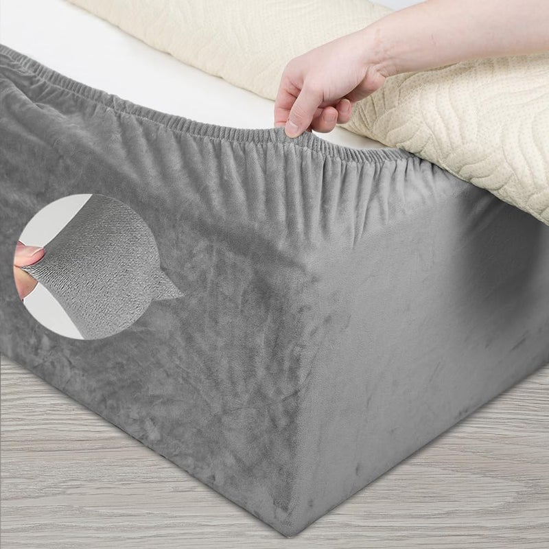 DUJUIKE Velvet Bed Frame Cover Bed Base Wrap Cover Alternative to Traditional Valance Bed Sheet Skirt Cover Fully Elastic Around The Base of Your Bed Easy to Install Queen5963 Light Grey