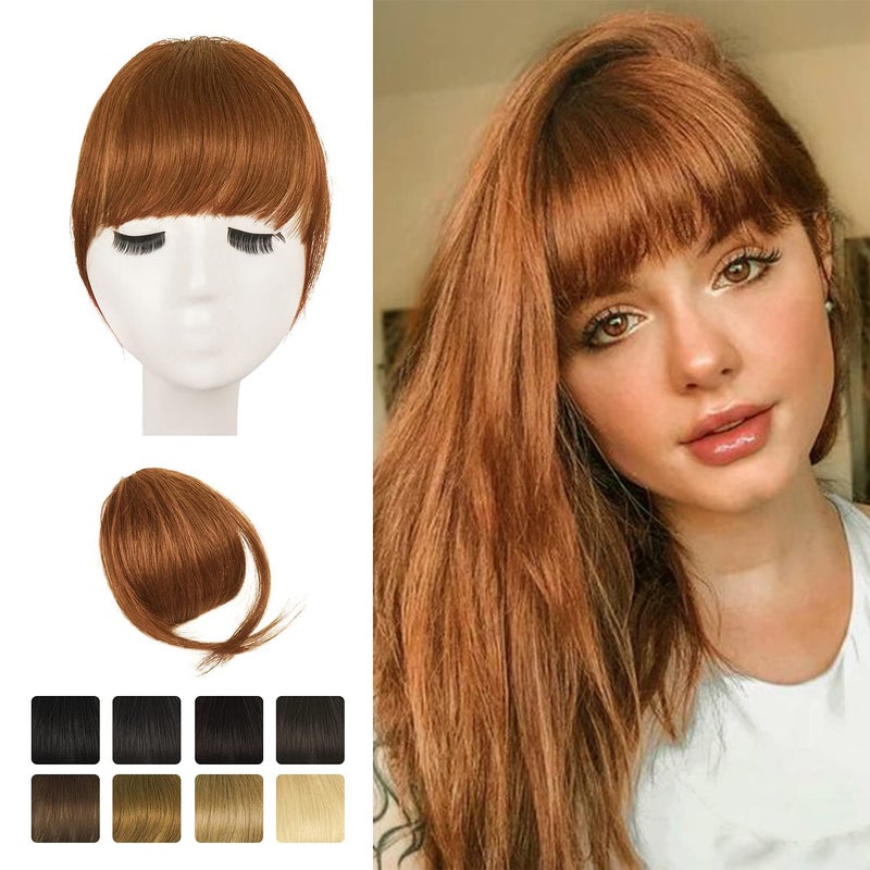 BARSDAR Real Human Hair Clip in Bangs  Human Hair Clip in Bangs for Women  Auburn Thick Bangs Extensions Fringe with Temples Dyeable Real Hair Bangs Hairpieces  Medium Auburn