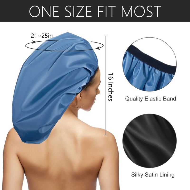 Auban Extra Large Shower Cap, Double-Layer Waterproof Reusable Satin Lining XL Shower Bonnet for Women Long Hair, Braids, Locs, perms - Image 2