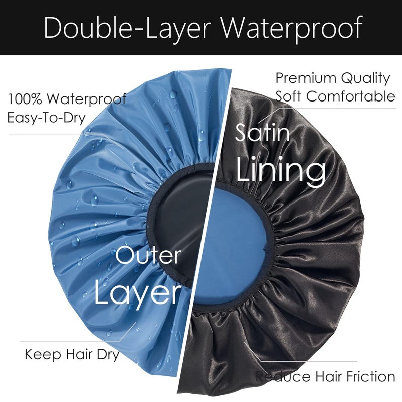 Auban Extra Large Shower Cap, Double-Layer Waterproof Reusable Satin Lining XL Shower Bonnet for Women Long Hair, Braids, Locs, perms - Image 5