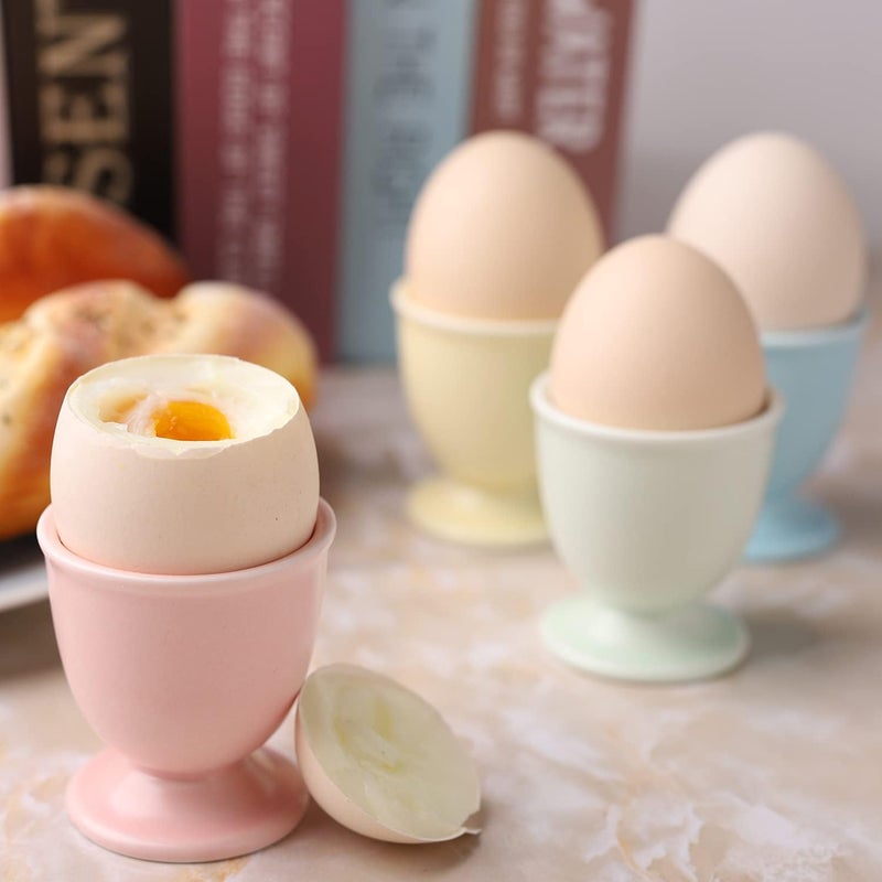 forkmannie Ceramic Egg Cup Egg Cracker Topper Set for Soft Hard Boiled Eggs Shell Removal Includes 1 Egg Cutter 4 Ceramic Egg Cups and 4 Spoons (Egg Cracker Topper Set) - Image 5