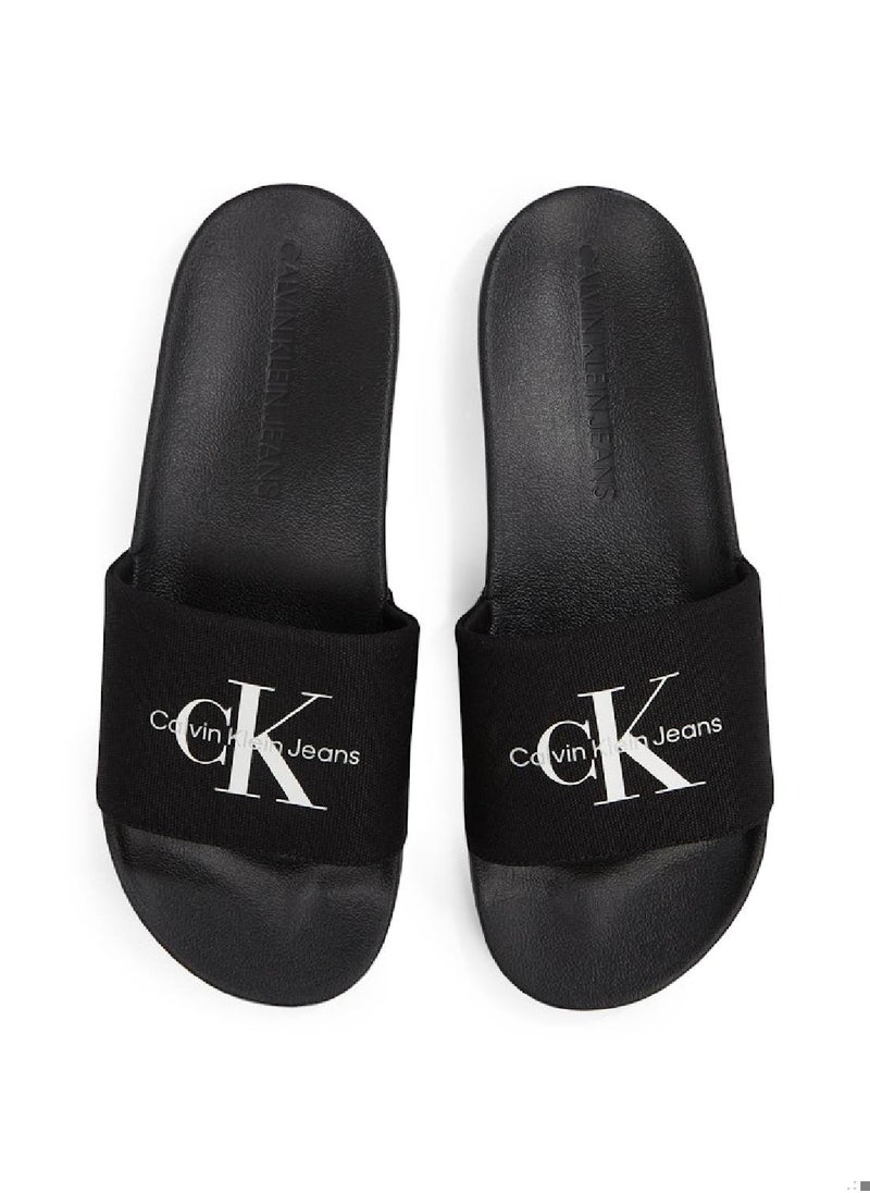 Calvin Klein Jeans Men's Monogram Slides - Cotton, Black  - Image 4