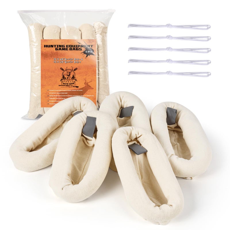 Qiullen 5Pack Cotton Game Bags for Hunting Breathable Meat Storage Bags for Elk Deer Caribou Moose Reusable Washable with Reflective Strips Ropes 4x48 1x28 - Image 2