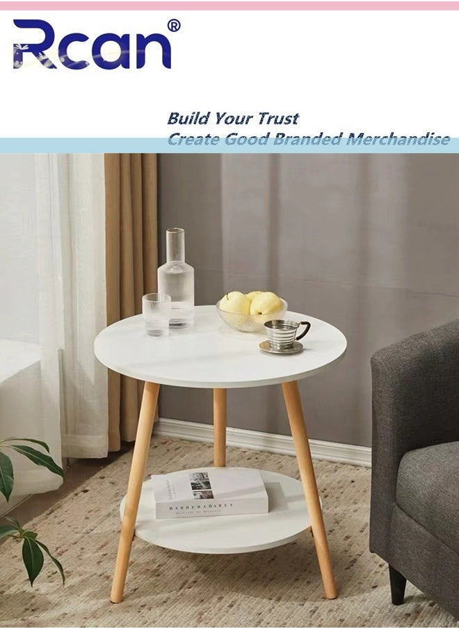 Rcan 2-Tier Large -Capacity Storage Round Bedside Head Several Small Space Coffee Table Metal Tray Round Tables with Wooden Legs for Living Room, Bedroom, Indoor and Outdoor End Table  - Image 1