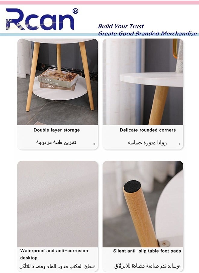 Rcan 2-Tier Large -Capacity Storage Round Bedside Head Several Small Space Coffee Table Metal Tray Round Tables with Wooden Legs for Living Room, Bedroom, Indoor and Outdoor End Table  - Image 5