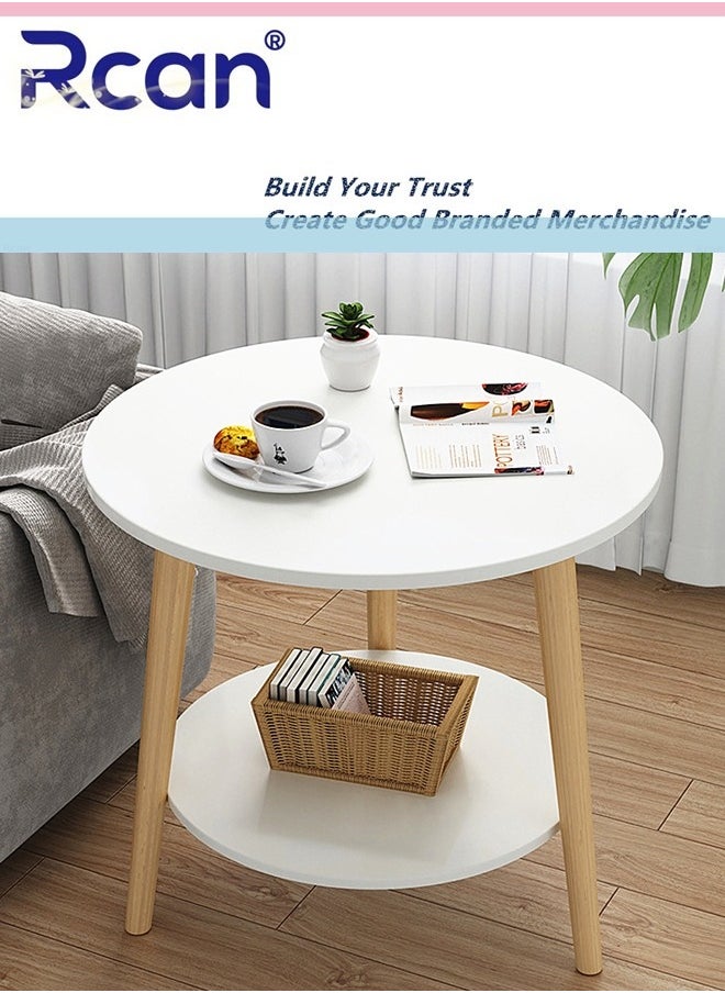 Rcan 2-Tier Large -Capacity Storage Round Bedside Head Several Small Space Coffee Table Metal Tray Round Tables with Wooden Legs for Living Room, Bedroom, Indoor and Outdoor End Table  - Image 2