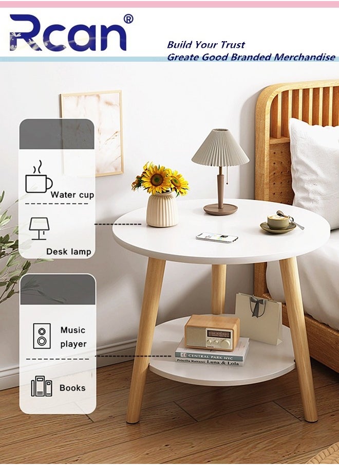 Rcan 2-Tier Large -Capacity Storage Round Bedside Head Several Small Space Coffee Table Metal Tray Round Tables with Wooden Legs for Living Room, Bedroom, Indoor and Outdoor End Table  - Image 3