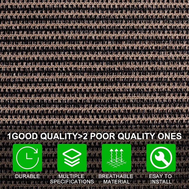 Shatex 90% Sun Shades for Patios 6X 10ft Shade Fabric Sun Shade Cloth Taped Edge with Grommets Sun-Block Mesh Shade for Pergola Cover Canopy Mocha, 12 Bungee Balls - Image 3