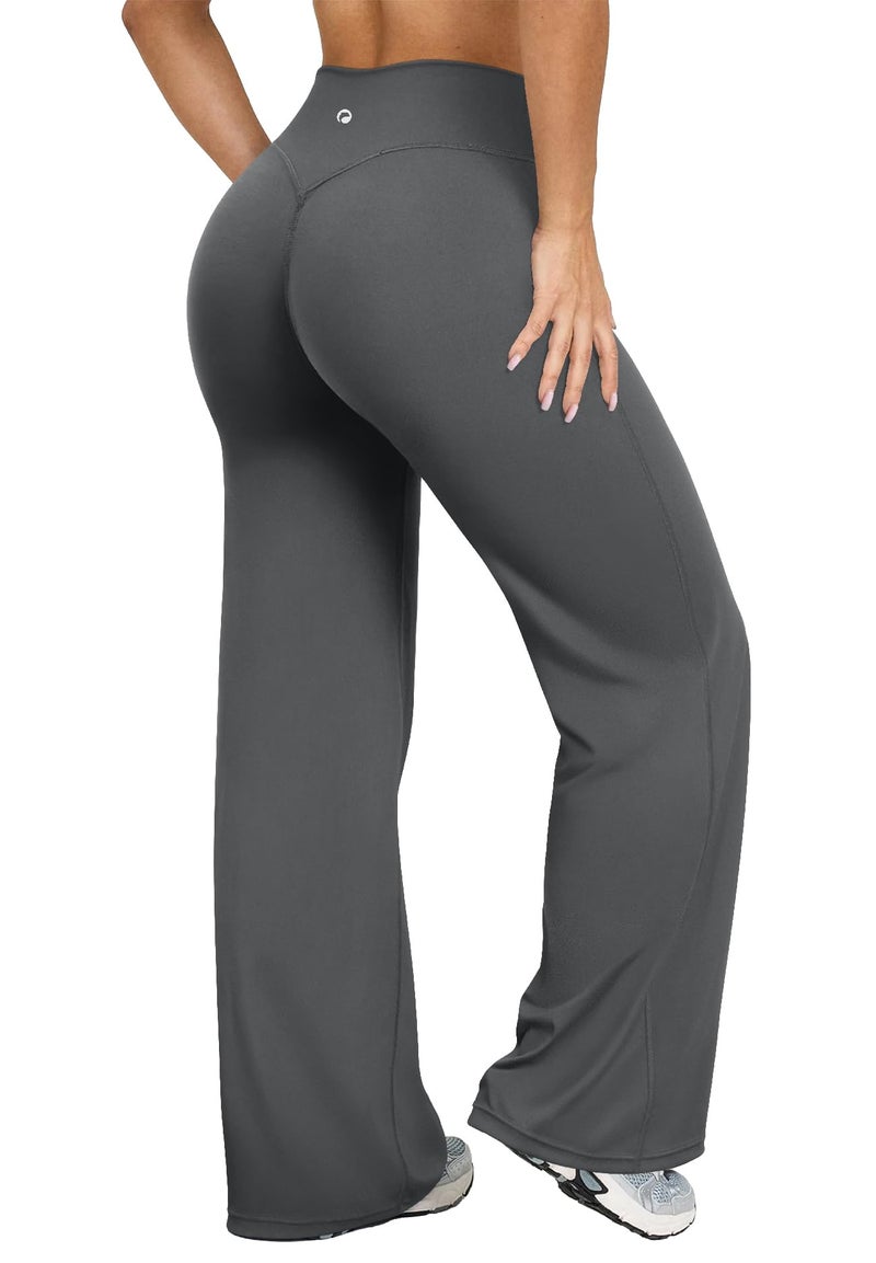 OQQ Yoga Pants Women High Waist Stretch Casual Soft Straight Leg Bottoms Darkgrey - Image 1
